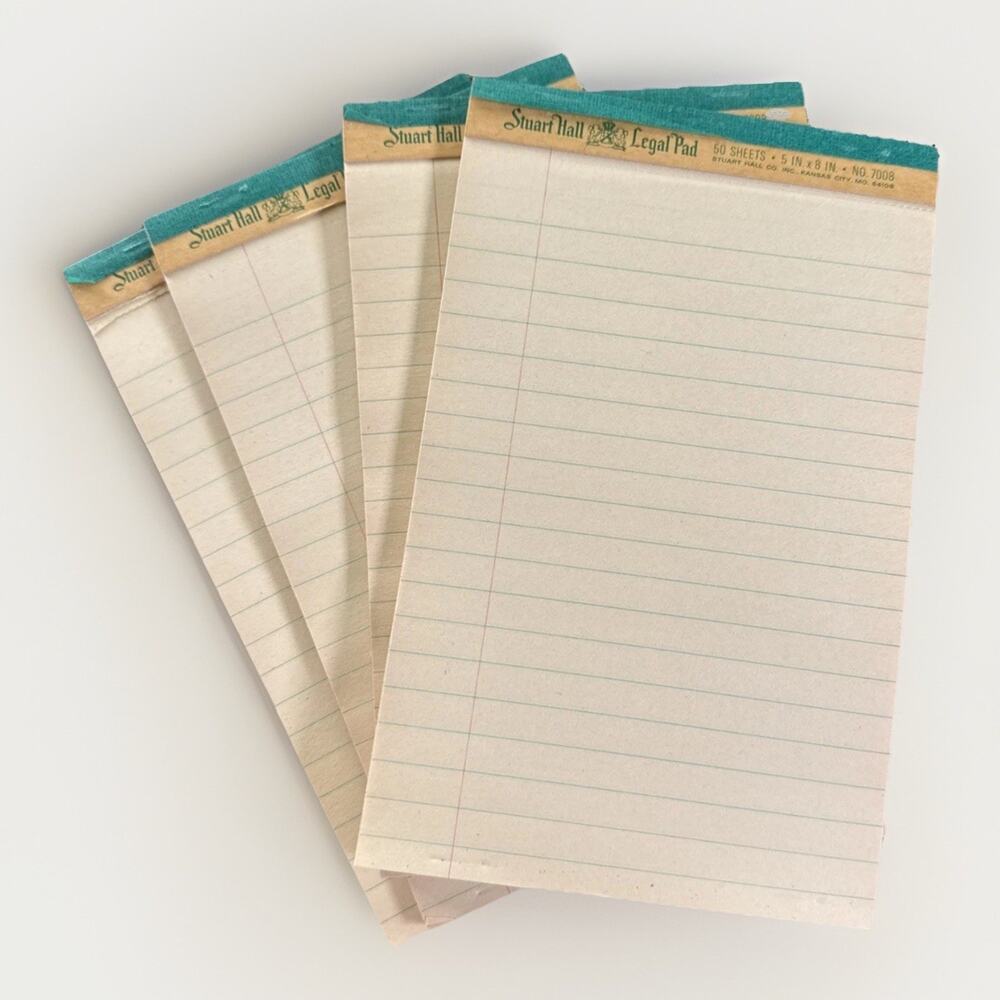 Vtg Stuart Hall Junior Legal Pads Lot 4 Pads 5”x8” 7008 Ruled 193 Sheets Yellow